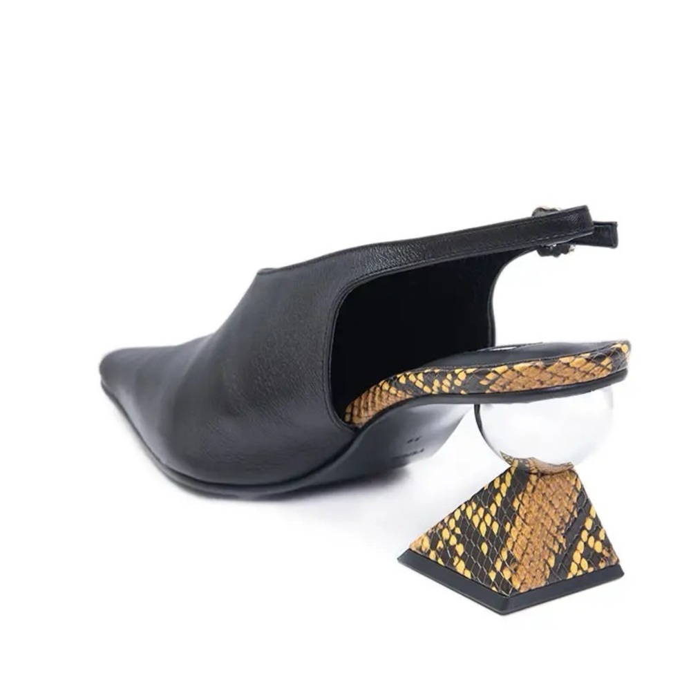Black & Yellow Slingback pumps w sculptural block heel & mirror ball accent.US9 - Picture 3 of 16